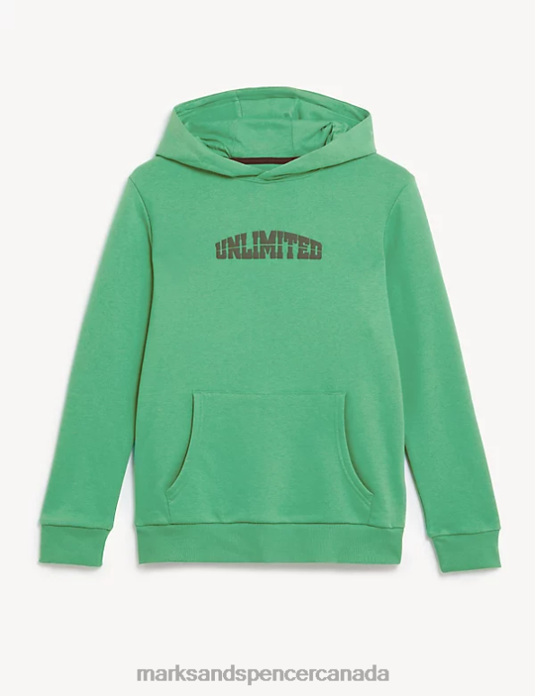 Kids Medium Green Clothing Marks & Spencer Cotton Rich Unlimited Slogan Hoodie 20VTD8545 - Marks and Spencer outlet