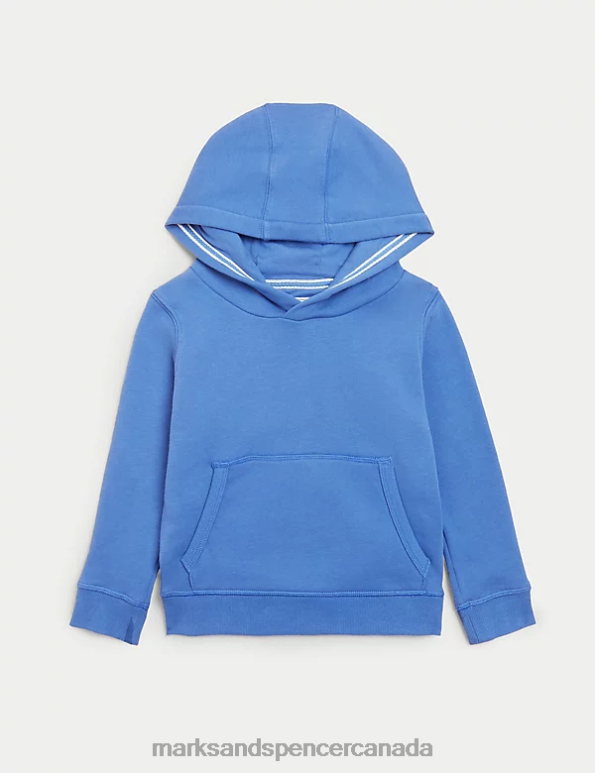 Kids Mid Blue Clothing Marks & Spencer Cotton Rich Pullover Hoodies 20VTD7757 - Marks and Spencer online
