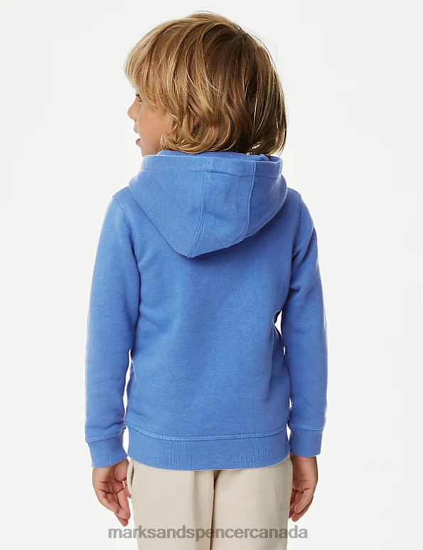 Kids Mid Blue Clothing Marks & Spencer Cotton Rich Pullover Hoodies 20VTD7757 - Marks and Spencer online