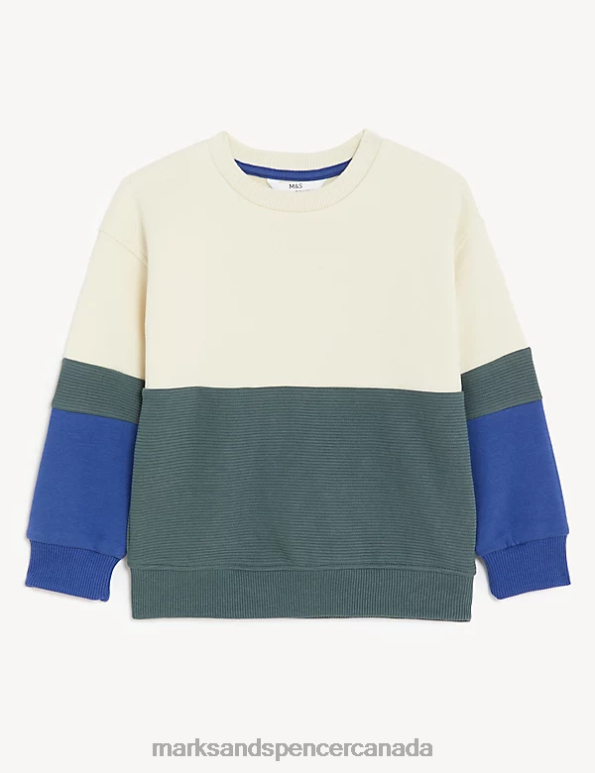 Kids Multi Clothing Marks & Spencer Cotton Rich Colour Block Sweatshirt 20VTD8121 - Marks and Spencer Canada locations