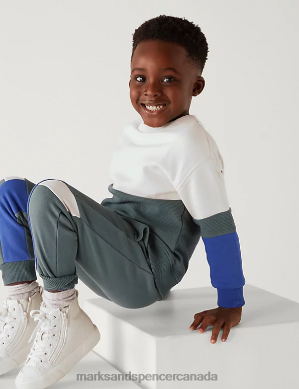 Kids Multi Clothing Marks & Spencer Cotton Rich Colour Block Sweatshirt 20VTD8121 - Marks and Spencer Canada locations