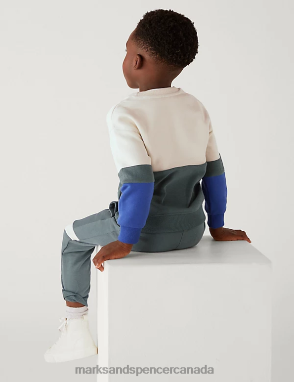 Kids Multi Clothing Marks & Spencer Cotton Rich Colour Block Sweatshirt 20VTD8121 - Marks and Spencer Canada locations