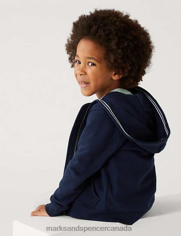 Kids Navy Clothing Marks & Spencer Cotton Rich Plain Hoodie 20VTD7354 - Marks and Spencer outlet