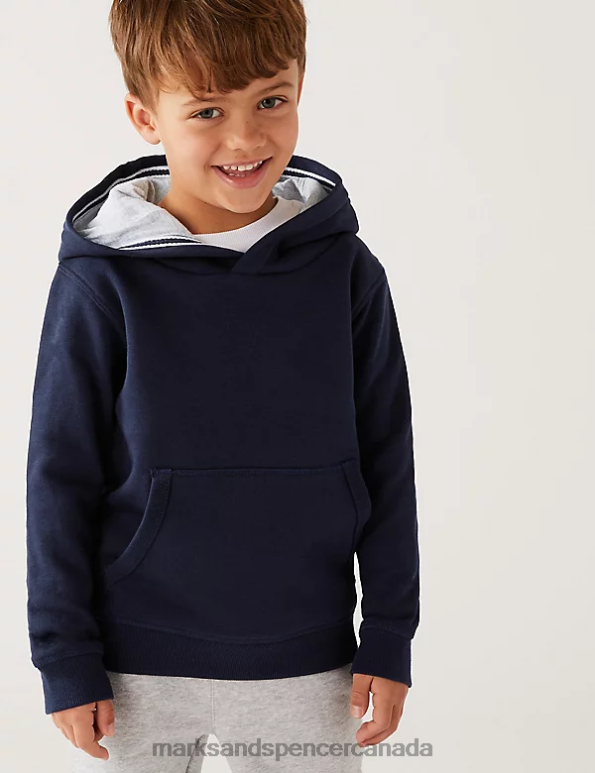 Marks and Spencer Canada - Kids Navy Clothing Marks & Spencer Cotton Rich Pullover Hoodies 20VTD7547