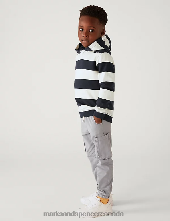 Marks and Spencer Canada - Kids Navy Mix Clothing Marks & Spencer Pure Cotton Striped Hoodie 20VTD8077