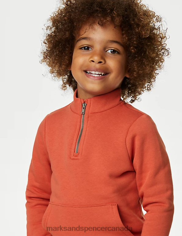 Kids Orange Clothing Marks & Spencer Cotton Rich Half Zip Sweatshirt 20VTD8052 - Marks and Spencer outlet