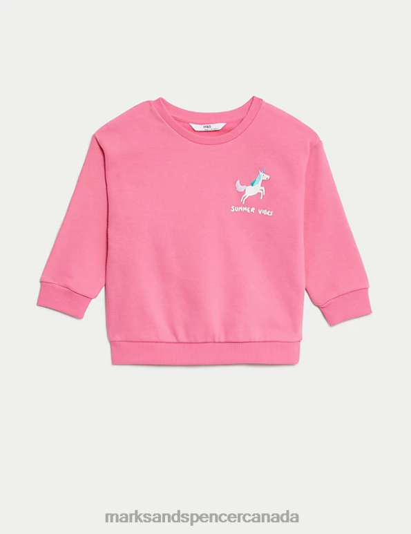 Kids Pink Clothing Marks & Spencer Cotton Rich Unicorn Sweatshirt 20VTD8769 - Marks and Spencer outlet