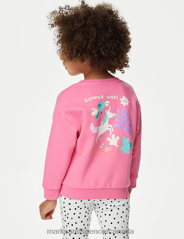 Kids Pink Clothing Marks & Spencer Cotton Rich Unicorn Sweatshirt 20VTD8769 - Marks and Spencer outlet