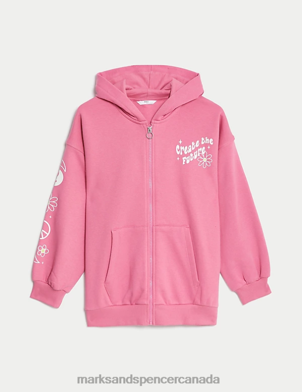 Marks and Spencer near me - Kids Pink Clothing Marks & Spencer Cotton Rich Zip Hoodie 20VTD8826