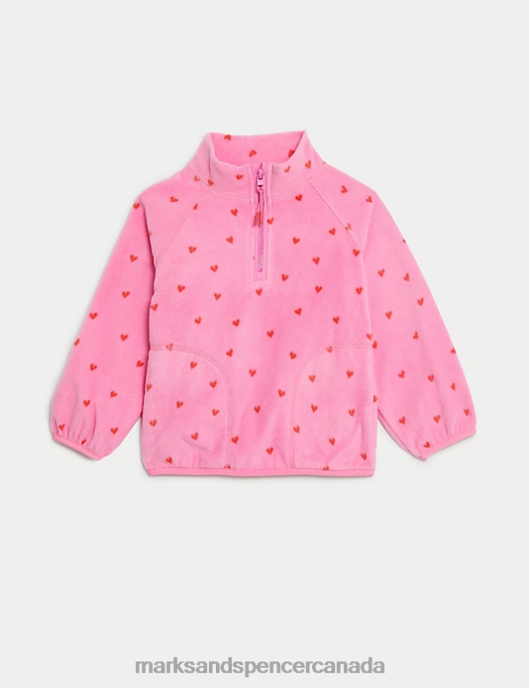 Marks and Spencer near me - Kids Pink Mix Clothing Marks & Spencer Heart Print Zip Fleece Top 20VTD9005