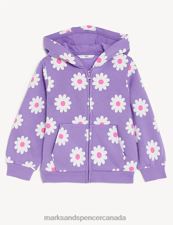 Kids Purple Clothing Marks & Spencer Cotton Rich Daisy Zip Hoodie 20VTD8929 - Marks and Spencer online