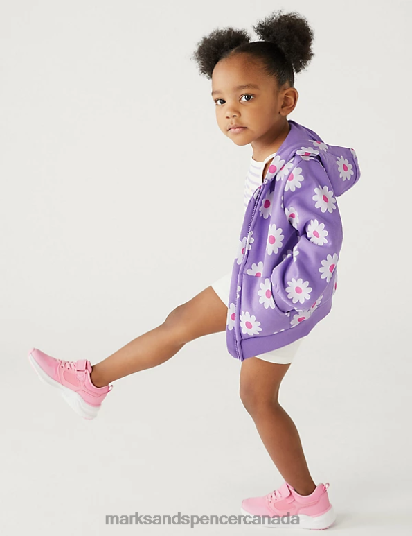 Kids Purple Clothing Marks & Spencer Cotton Rich Daisy Zip Hoodie 20VTD8929 - Marks and Spencer online