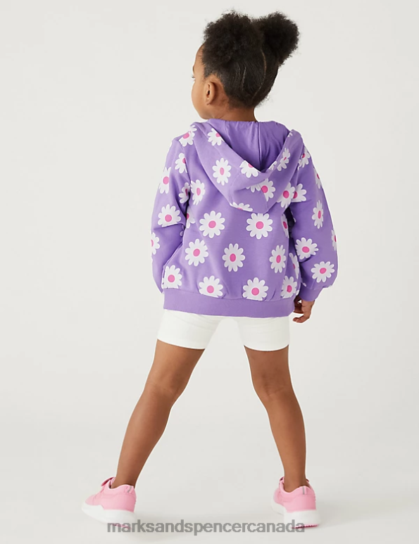 Kids Purple Clothing Marks & Spencer Cotton Rich Daisy Zip Hoodie 20VTD8929 - Marks and Spencer online