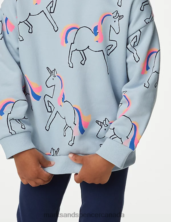 Marks and Spencer Canada - Kids Soft Blue Clothing Marks & Spencer Cotton Rich Unicorn Sweatshirt 20VTD8900