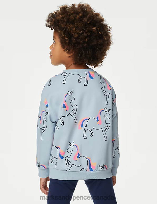 Marks and Spencer Canada - Kids Soft Blue Clothing Marks & Spencer Cotton Rich Unicorn Sweatshirt 20VTD8900