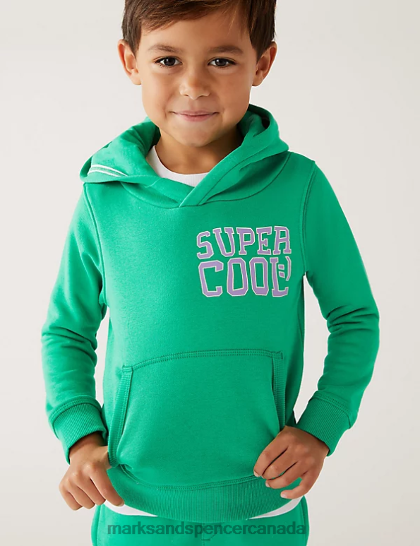 Marks and Spencer Canada - Kids Spearmint Clothing Marks & Spencer Cotton Rich Super Cool Slogan Hoodie 20VTD8602