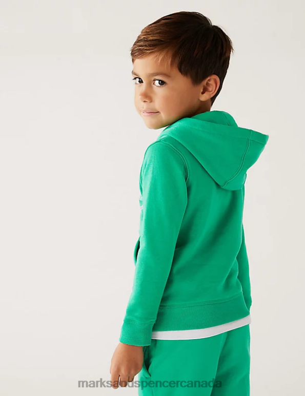 Marks and Spencer Canada - Kids Spearmint Clothing Marks & Spencer Cotton Rich Super Cool Slogan Hoodie 20VTD8602