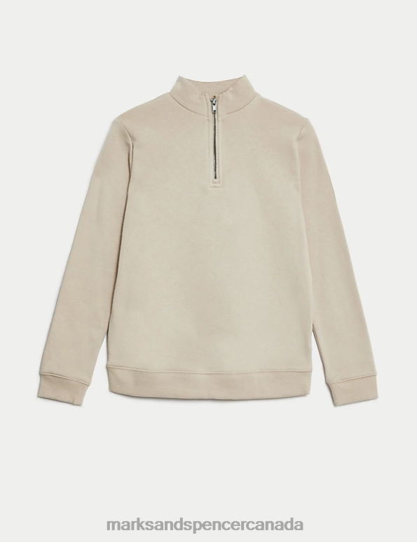 Marks and Spencer Canada - Kids Stone Clothing Marks & Spencer Cotton Rich Half Zip Sweatshirt 20VTD8143