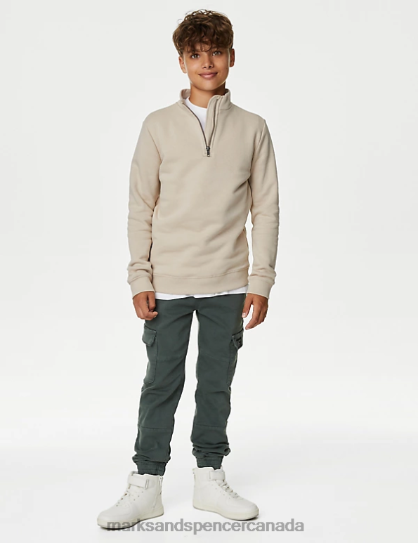 Marks and Spencer Canada - Kids Stone Clothing Marks & Spencer Cotton Rich Half Zip Sweatshirt 20VTD8143