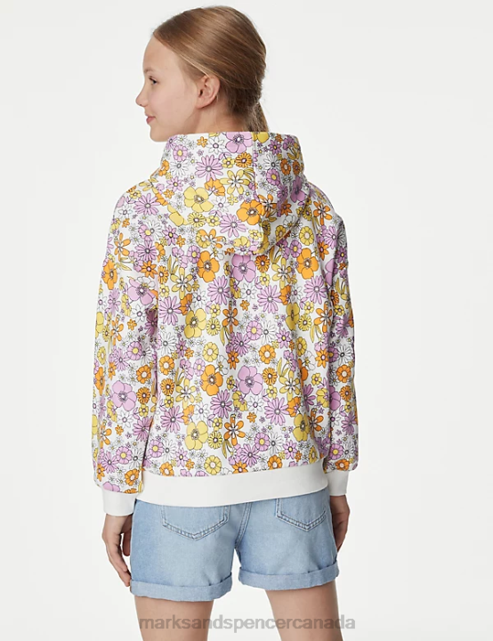Marks and Spencer Canada - Marks & Spencer Kids Cotton Floral Hoodie Clothing Multi 20VTD9054