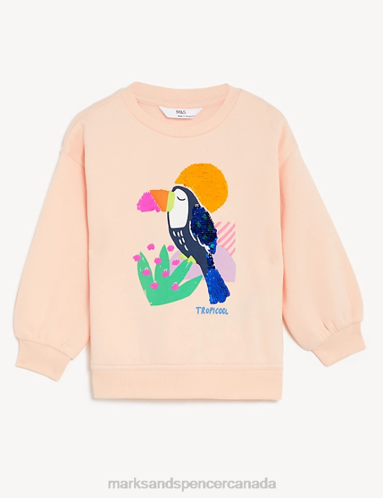 Marks and Spencer sale - Marks & Spencer Kids Cotton Rich Sequin Tropical Sweatshirt Clothing Peach 20VTD9158