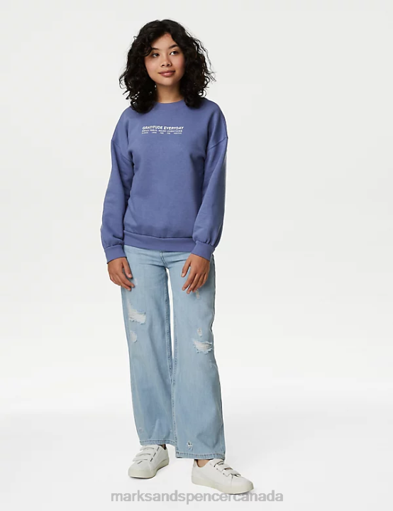 Marks and Spencer near me - Marks & Spencer Kids Cotton Rich Slogan Sweatshirt Clothing Blue 20VTD9070