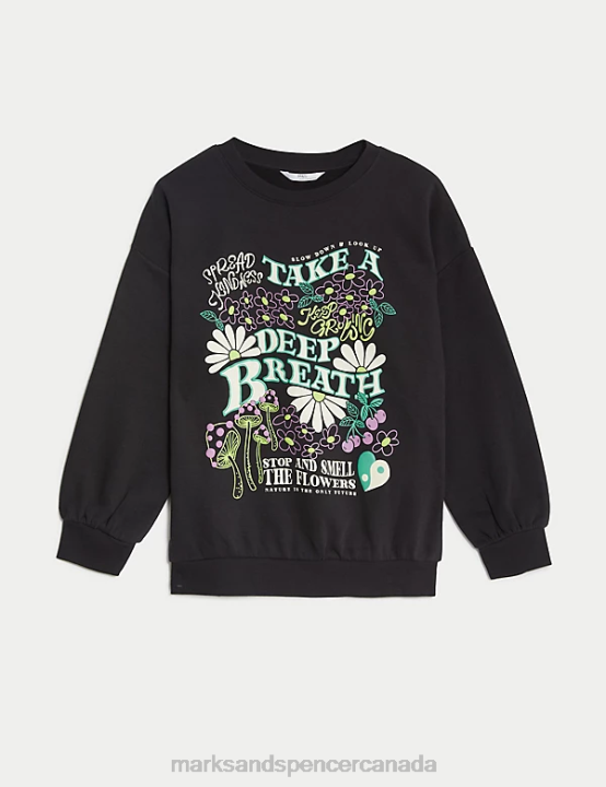Marks & Spencer Kids Cotton Rich Slogan Sweatshirt Clothing Charcoal 20VTD9029 - Marks and Spencer online