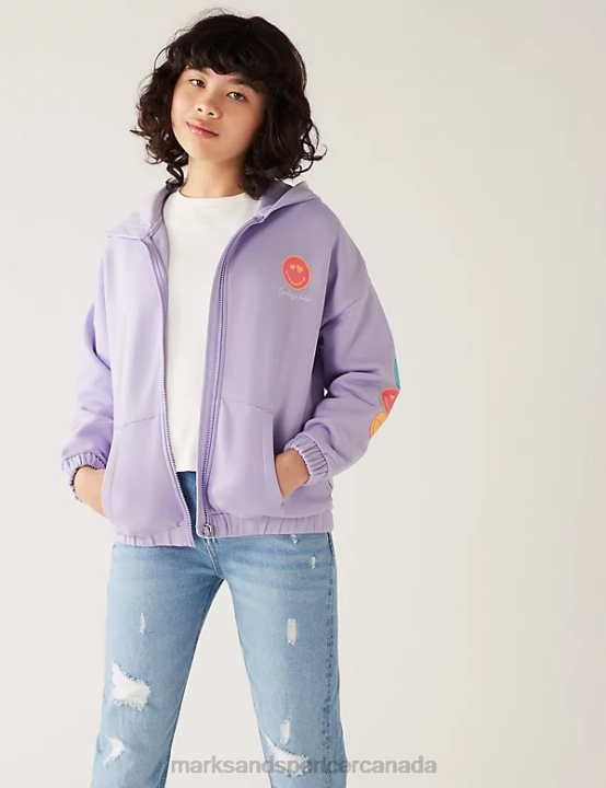 Marks & Spencer Kids Cotton Rich SmileyWorld Zip Hoodie Clothing Lilac 20VTD9118 - Marks and Spencer outlet