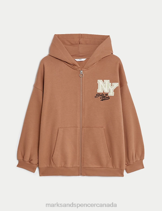 Marks and Spencer sale - Marks & Spencer Kids Cotton Rich Zip Hoodie Clothing Brown 20VTD9089