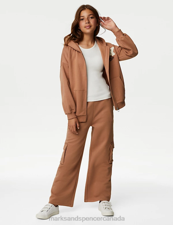 Marks and Spencer sale - Marks & Spencer Kids Cotton Rich Zip Hoodie Clothing Brown 20VTD9089