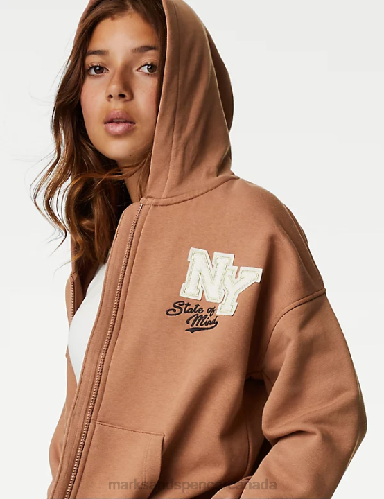 Marks and Spencer sale - Marks & Spencer Kids Cotton Rich Zip Hoodie Clothing Brown 20VTD9089