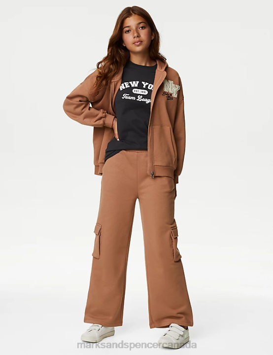 Marks and Spencer sale - Marks & Spencer Kids Cotton Rich Zip Hoodie Clothing Brown 20VTD9089