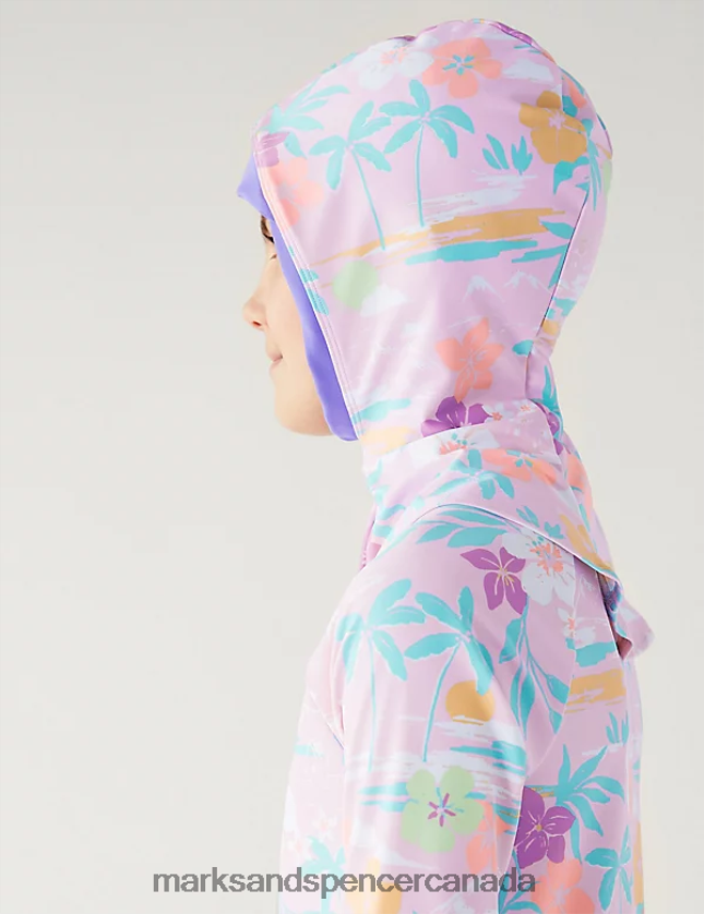 Marks and Spencer sale - Clothing 20VTD9742 Lilac Kids Marks & Spencer 3pc Palm Print Long Sleeve Swim Set