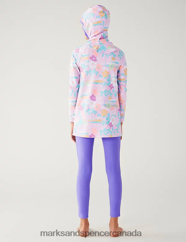 Marks and Spencer sale - Clothing 20VTD9742 Lilac Kids Marks & Spencer 3pc Palm Print Long Sleeve Swim Set
