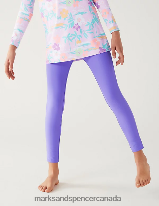 Marks and Spencer sale - Clothing 20VTD9742 Lilac Kids Marks & Spencer 3pc Palm Print Long Sleeve Swim Set