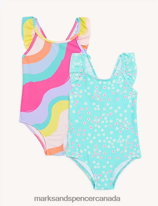 Marks and Spencer sale - Clothing 20VTD9826 Multi Kids Marks & Spencer 2pk Striped & Floral Swimsuits