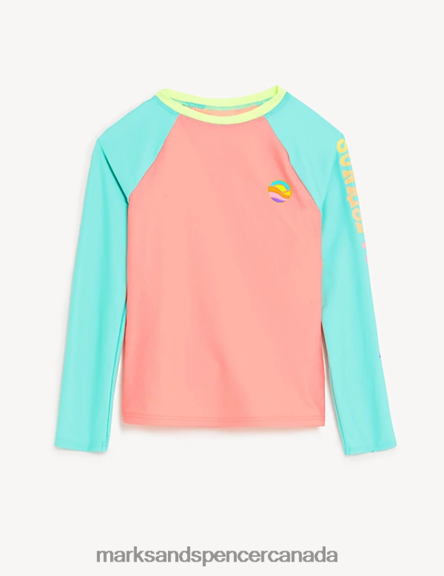 Clothing 20VTD9890 Coral Kids Marks & Spencer Colour Block Long Sleeve Rash Vest - Marks and Spencer Canada locations
