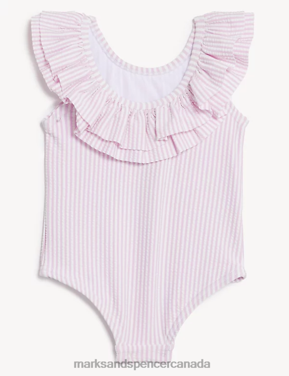 Kids Lilac Mix Clothing Marks & Spencer Stripe Frill Swimsuit 20VTD7733 - Marks and Spencer Canada locations