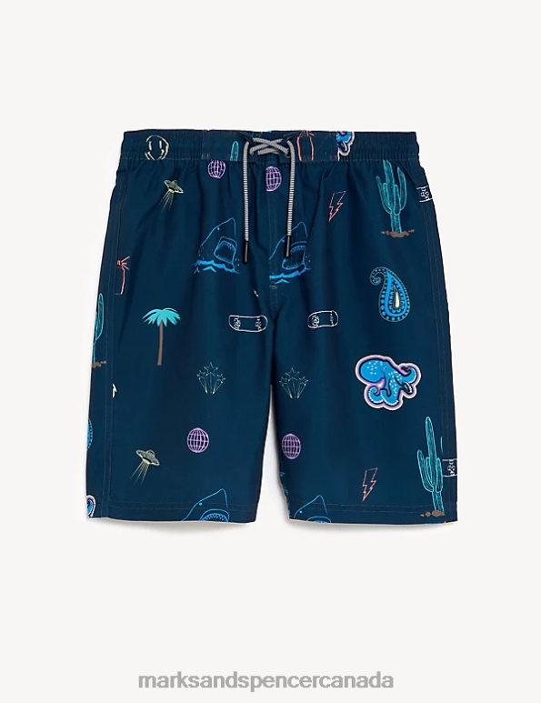 Kids Navy Mix Clothing Marks & Spencer Printed Swim Board Short 20VTD8559 - Marks and Spencer Canada locations