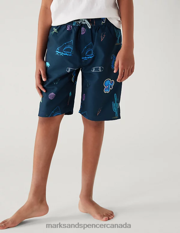 Kids Navy Mix Clothing Marks & Spencer Printed Swim Board Short 20VTD8559 - Marks and Spencer Canada locations