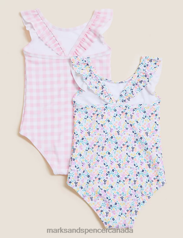 Kids Pink Clothing Marks & Spencer 2pk Ditsy and Gingham Swimsuits 20VTD7719 - Marks and Spencer online