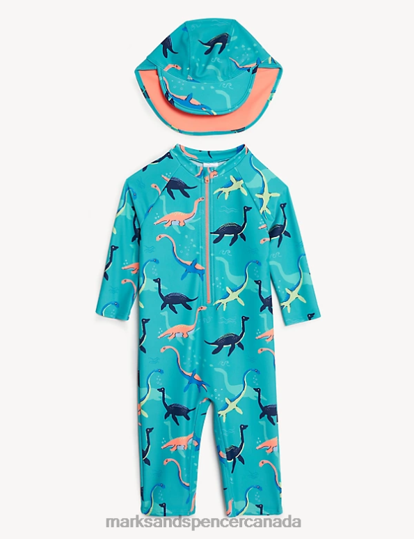 Kids Turquoise Mix Clothing Marks & Spencer 2pc Dinosaur Swim Set 20VTD8546 - Marks and Spencer online
