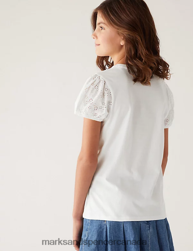 Clothing 20VTD9187 White Kids Marks & Spencer Pure Cotton Floral T-Shirt - Marks and Spencer outlet