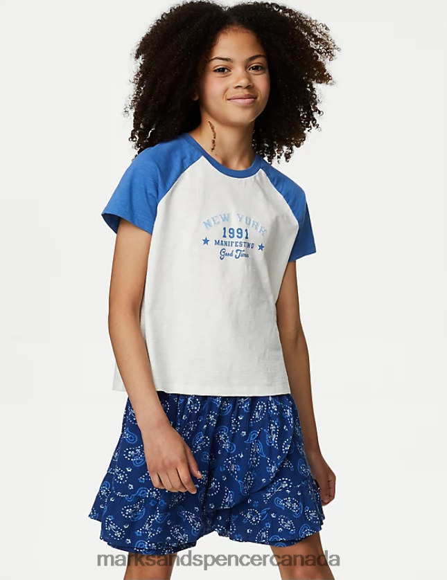 Marks and Spencer near me - Clothing 20VTD9344 Ivory Mix Kids Marks & Spencer Pure Cotton New York Slogan T-Shirt