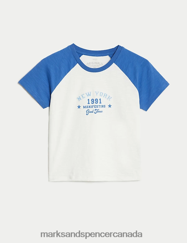 Marks and Spencer near me - Clothing 20VTD9344 Ivory Mix Kids Marks & Spencer Pure Cotton New York Slogan T-Shirt