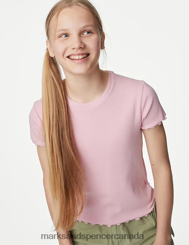 Clothing 20VTD9380 Pink Kids Marks & Spencer Cotton Rich Ruched T-Shirt - Marks and Spencer online