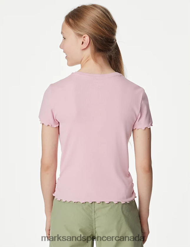 Clothing 20VTD9380 Pink Kids Marks & Spencer Cotton Rich Ruched T-Shirt - Marks and Spencer online