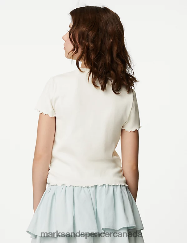 Clothing 20VTD9381 Ivory Mix Kids Marks & Spencer Cotton Rich Ruched T-Shirt - Marks and Spencer Canada locations