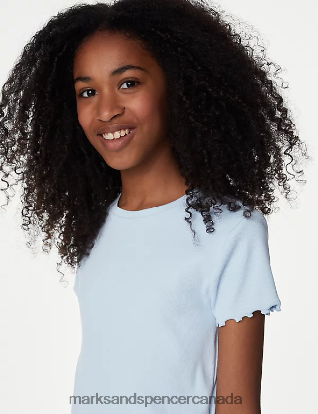 Clothing 20VTD9382 Blue Kids Marks & Spencer Cotton Rich Ruched T-Shirt - Marks and Spencer outlet