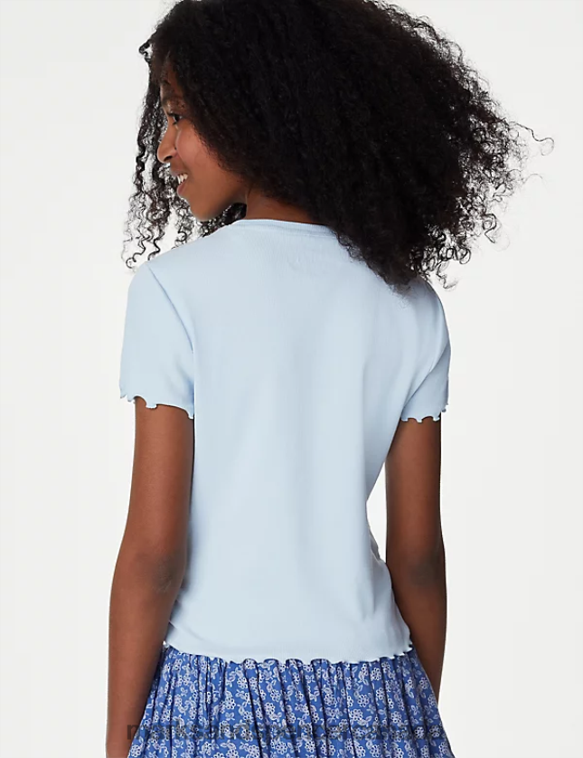 Clothing 20VTD9382 Blue Kids Marks & Spencer Cotton Rich Ruched T-Shirt - Marks and Spencer outlet
